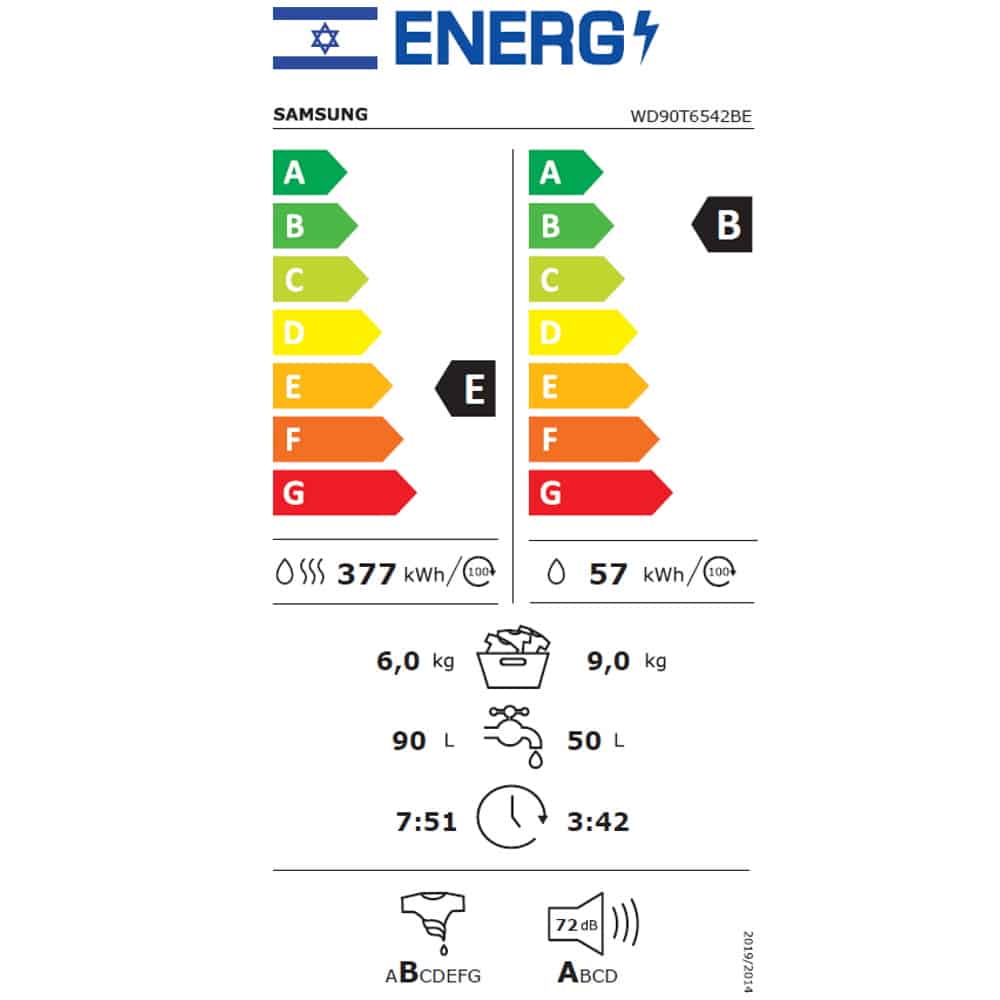8 מכונת כביסה משולבת מייבש 6/9 ק"ג Samsung סמסונג WD9ST6542BE