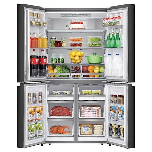 3 מקרר 4 דלתות Hisense הייסנס 606 ליטר RQ72BK עם מנגנון שבת נירוסטה מושחרת