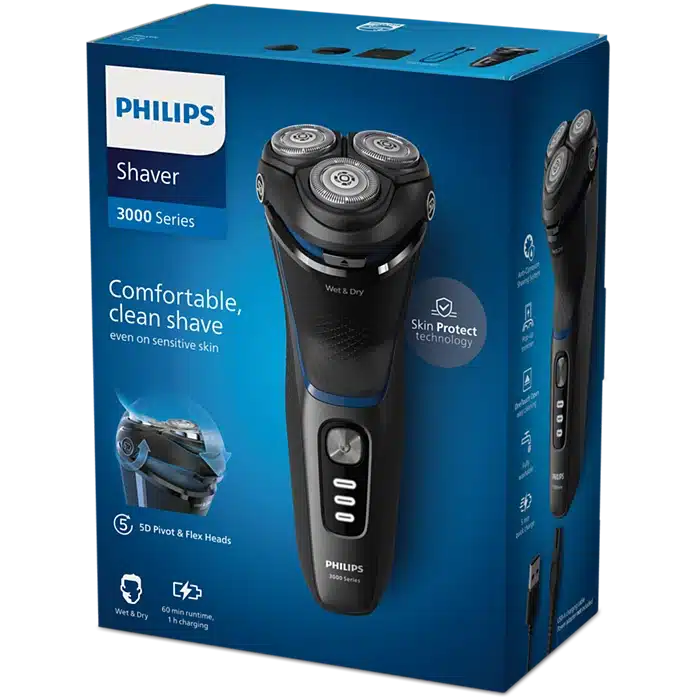 c42d1c9137204b65bac1affe00aa04da מכונת גילוח חשמלית לשימוש יבש ורטוב סדרה Shaver 3000 Series פיליפס Philips דגם - S3344/13