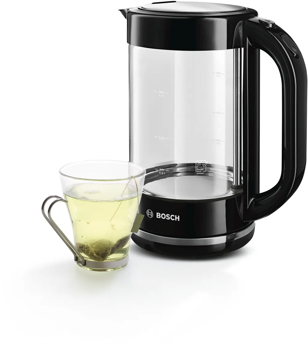 קומקום זכוכית 1.7 ליטר Bosch בוש דגם - TWK70B03 שחור