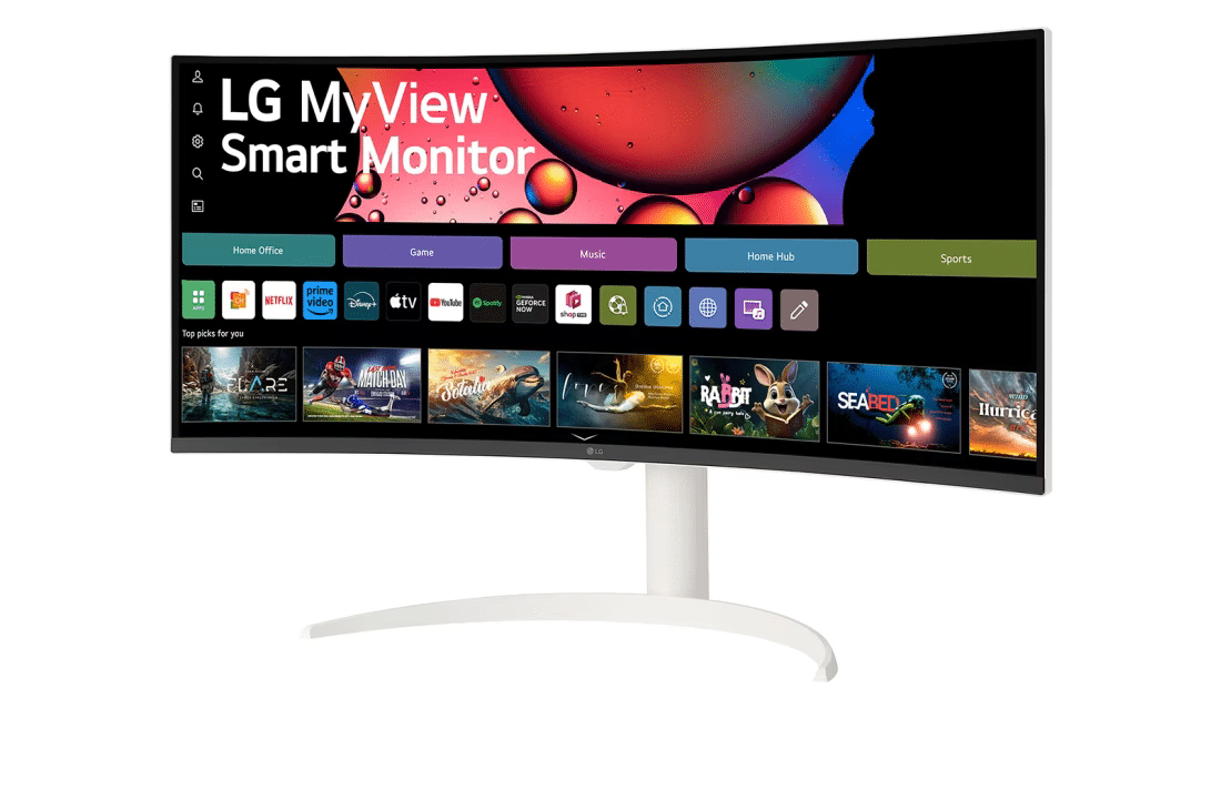 4 (2) צג LG MyView Smart אל ג'י בגודל 34 אינץ' ביחס 21:9 WQHD UltraWide קעור (3440x1440) עם webOS דגם 34SR65QC-W