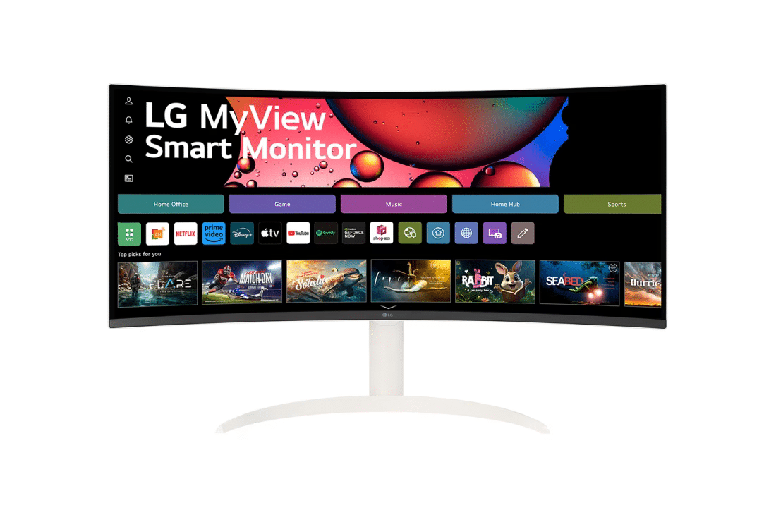 5 (1) צג LG MyView Smart אל ג'י בגודל 34 אינץ' ביחס 21:9 WQHD UltraWide קעור (3440x1440) עם webOS דגם 34SR65QC-W