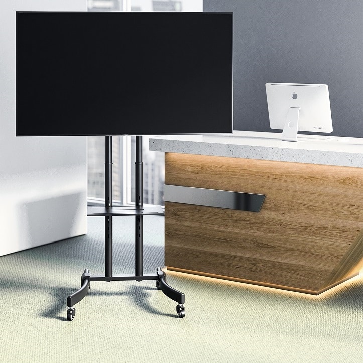 4 עגלה ניידת למסכים עד 75" עם גלגלים ננעלים - מחזיק משקל עד 40 ק"ג!